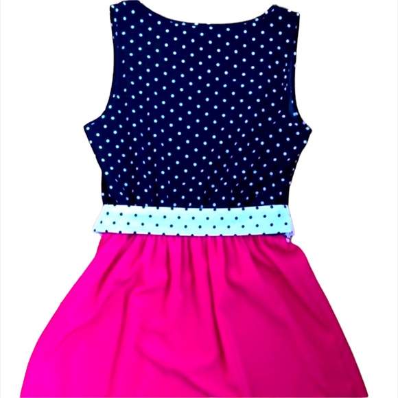 NWOT- MAURICES Navy Blue Polka Dot and Hot Pink SUMMER dress SZ SMALL - Picture 2 of 5